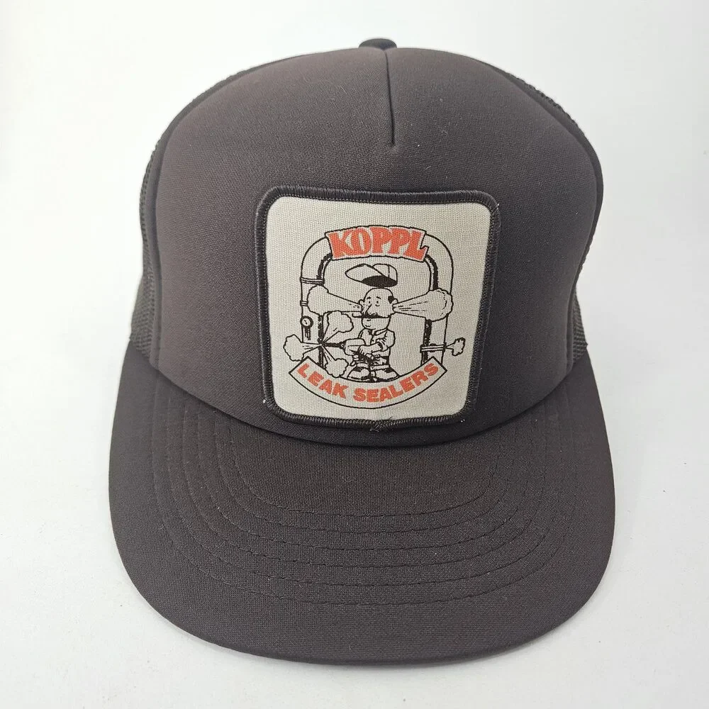 Vintage Nomark Koppl Leak Sealers Trucker Hat One Size Fits All Brown Mesh Cap